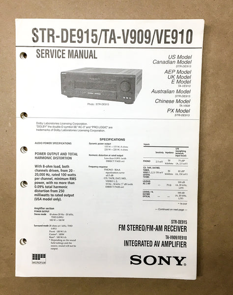 Sony STR-DE915 TA-V909 TA-VE910 Receiver Service Manual *Original*