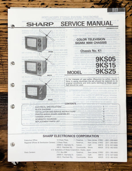 Sharp 9KS05 9KS15 9KS25 TV / Television Service Manual *Original*