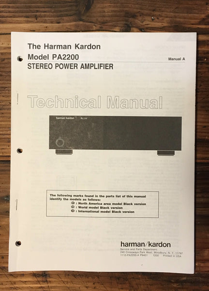 Harman Kardon HK PA2200 PA-2200 Amplifier Service Manual *Original*