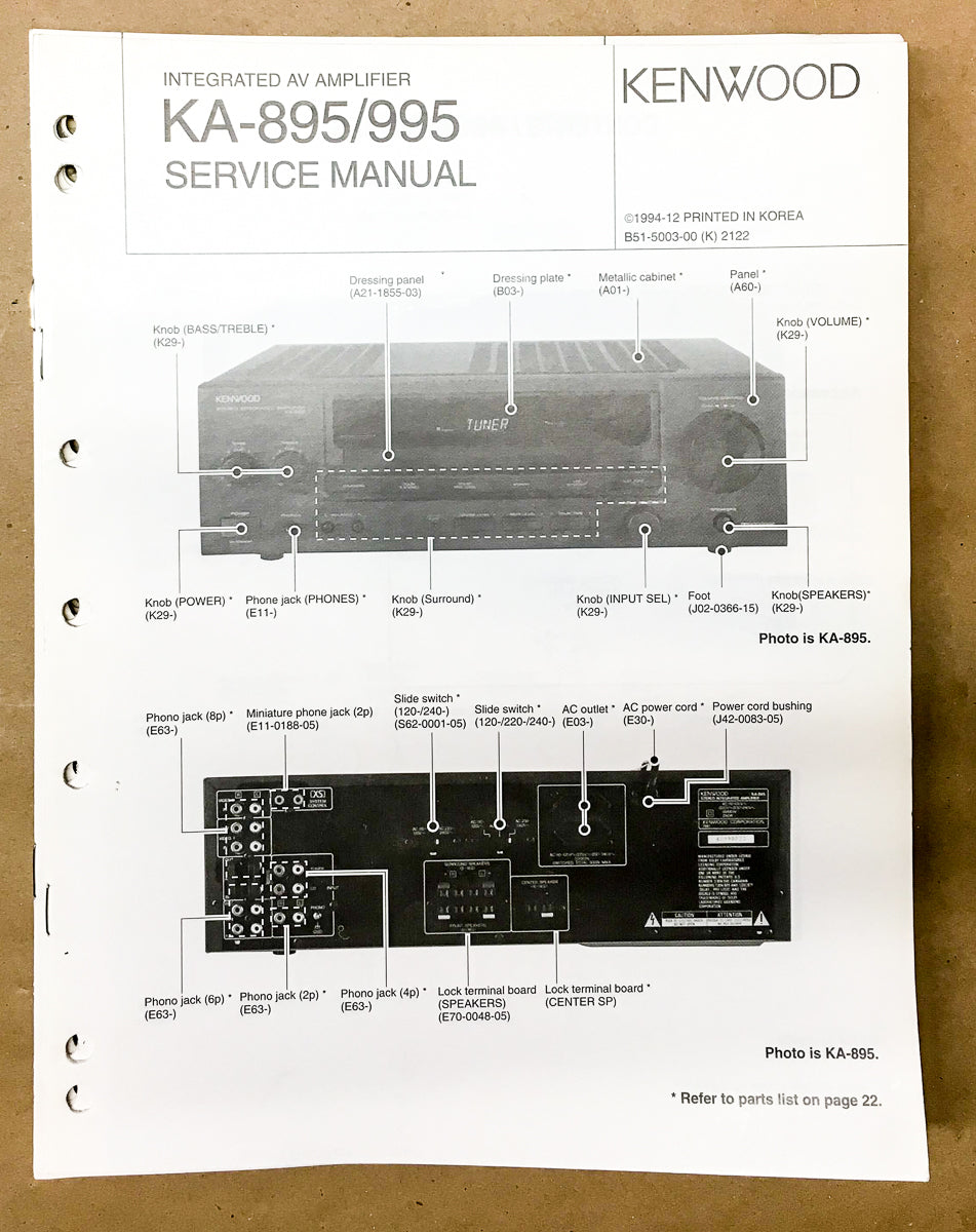 Kenwood KA-895 KA-995 Integrated Amplifier Service Manual *Original*