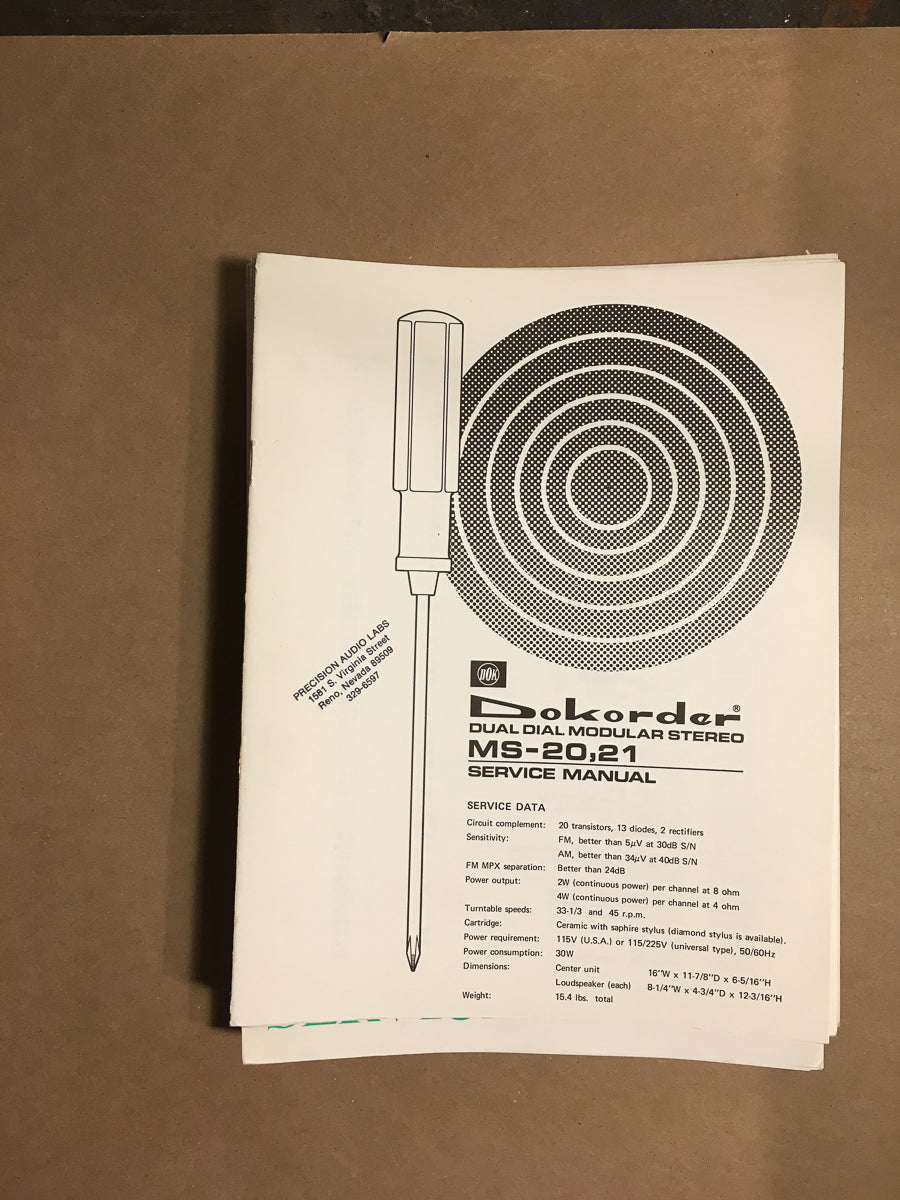 Dokorder MS-20 MS-21 Stereo Service Manual *Original*