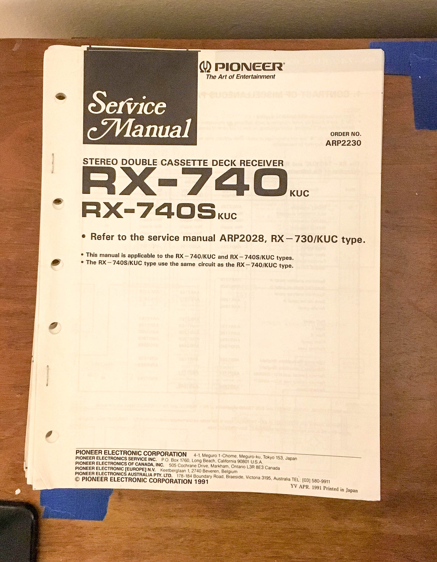 Pioneer RX-740 RX-740S Cassette Receiver Service Manual *Original* #1