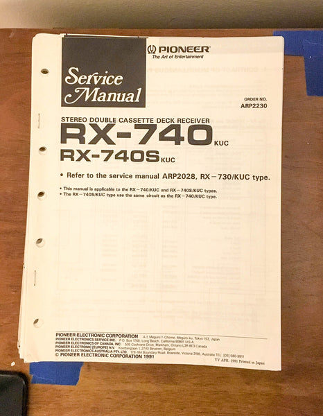 Pioneer RX-740 RX-740S Cassette Receiver Service Manual *Original* #1