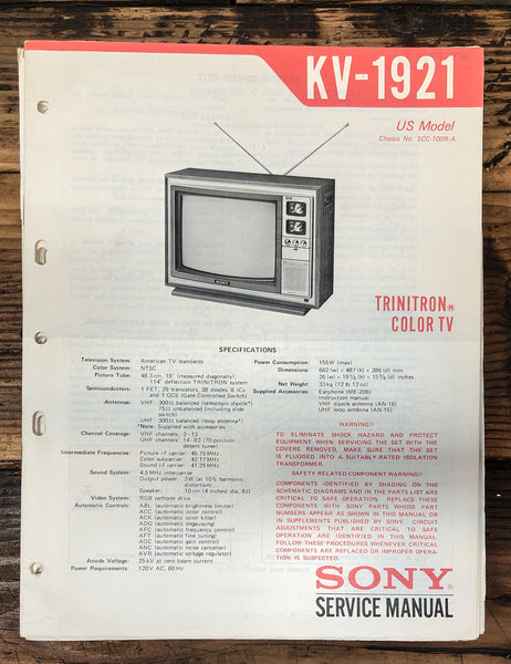 Sony KV-1921 TV  Service Manual *Original*