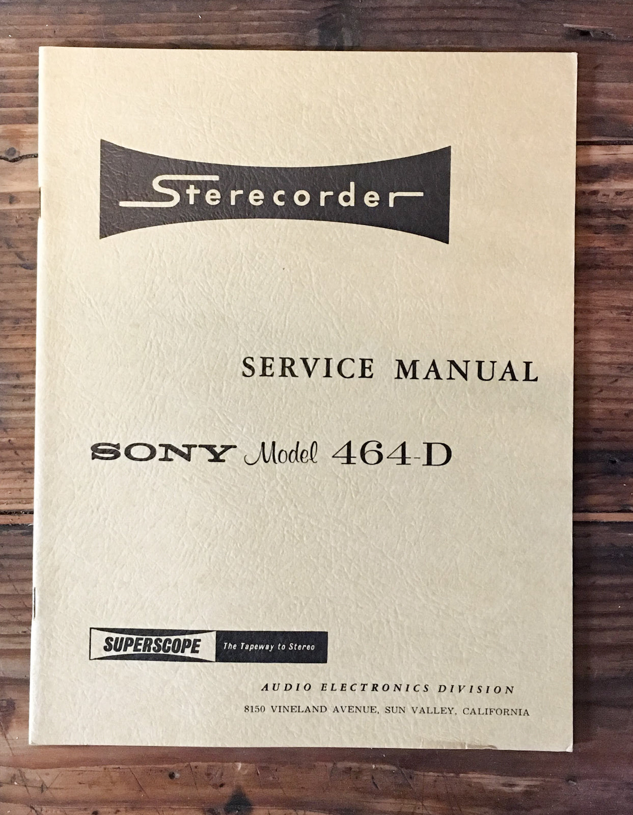 Sony / Superscope Model 464-D Tape Recorder Service Manual *Original* #2