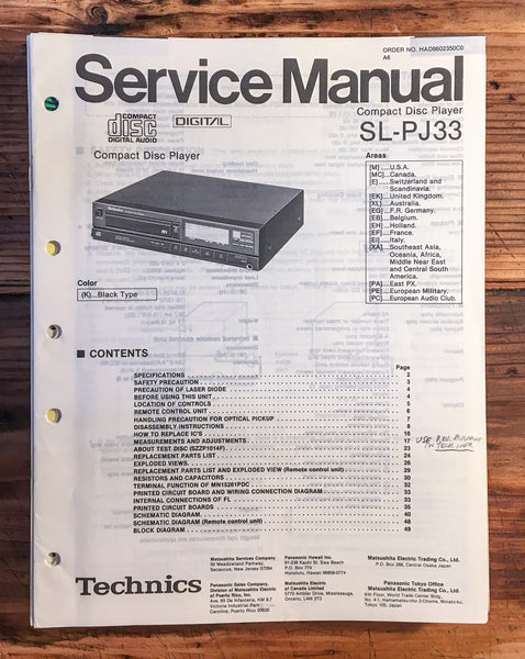 Technics SL-PJ33 CD Player  Service Manual *Original*