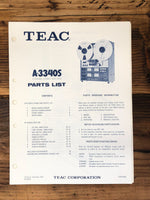 Teac A-3340S Reel to Reel  Parts List Manual *Original* #1