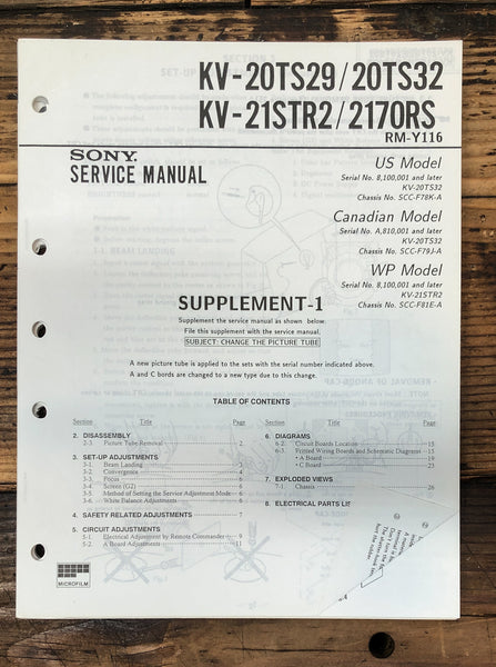 Sony KV-20TS29 -20TS32 -21STR2 -2170RS TV Supp. Service Manual *Original*