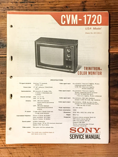 Sony CVM-1720 Trinitron TV Service Manual *Original*