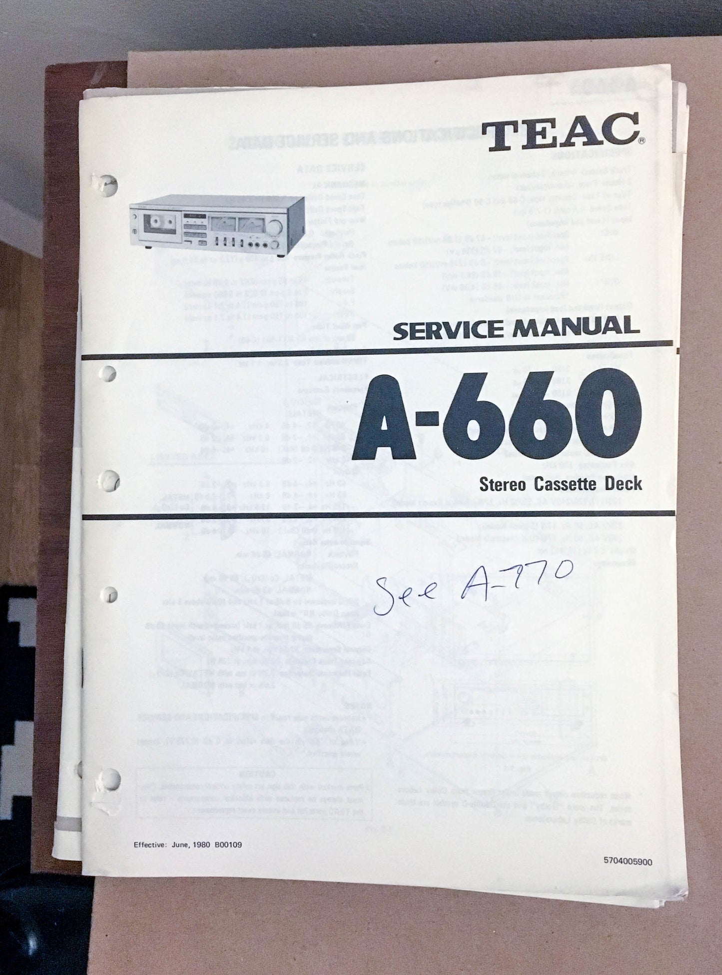 Teac A-660 Cassette Deck  Service Manual *Original*