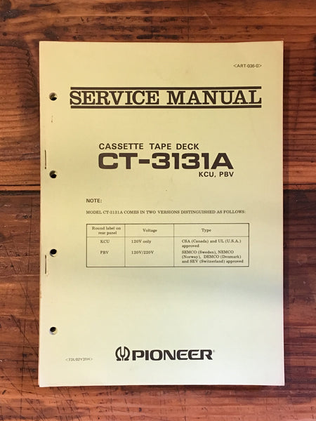 Pioneer CT-3131A Cassette Service Manual *Original*