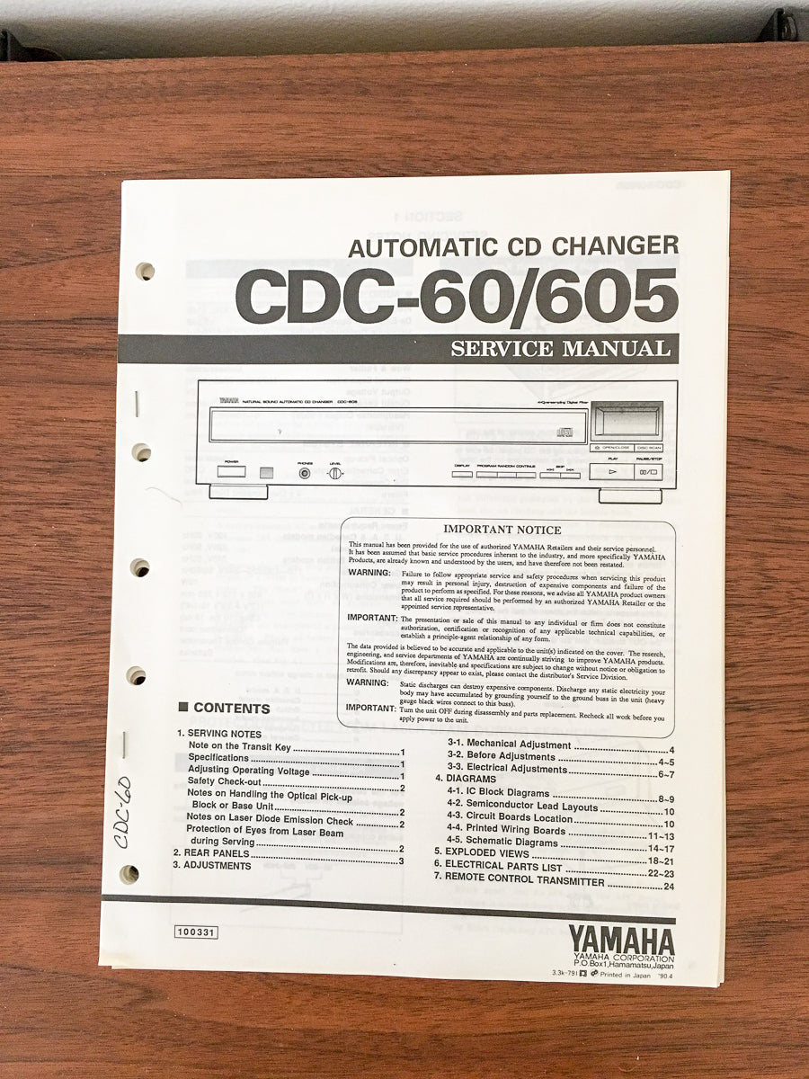 Yamaha CDC-60 CDC-605 CD Player Service Manual *Original*