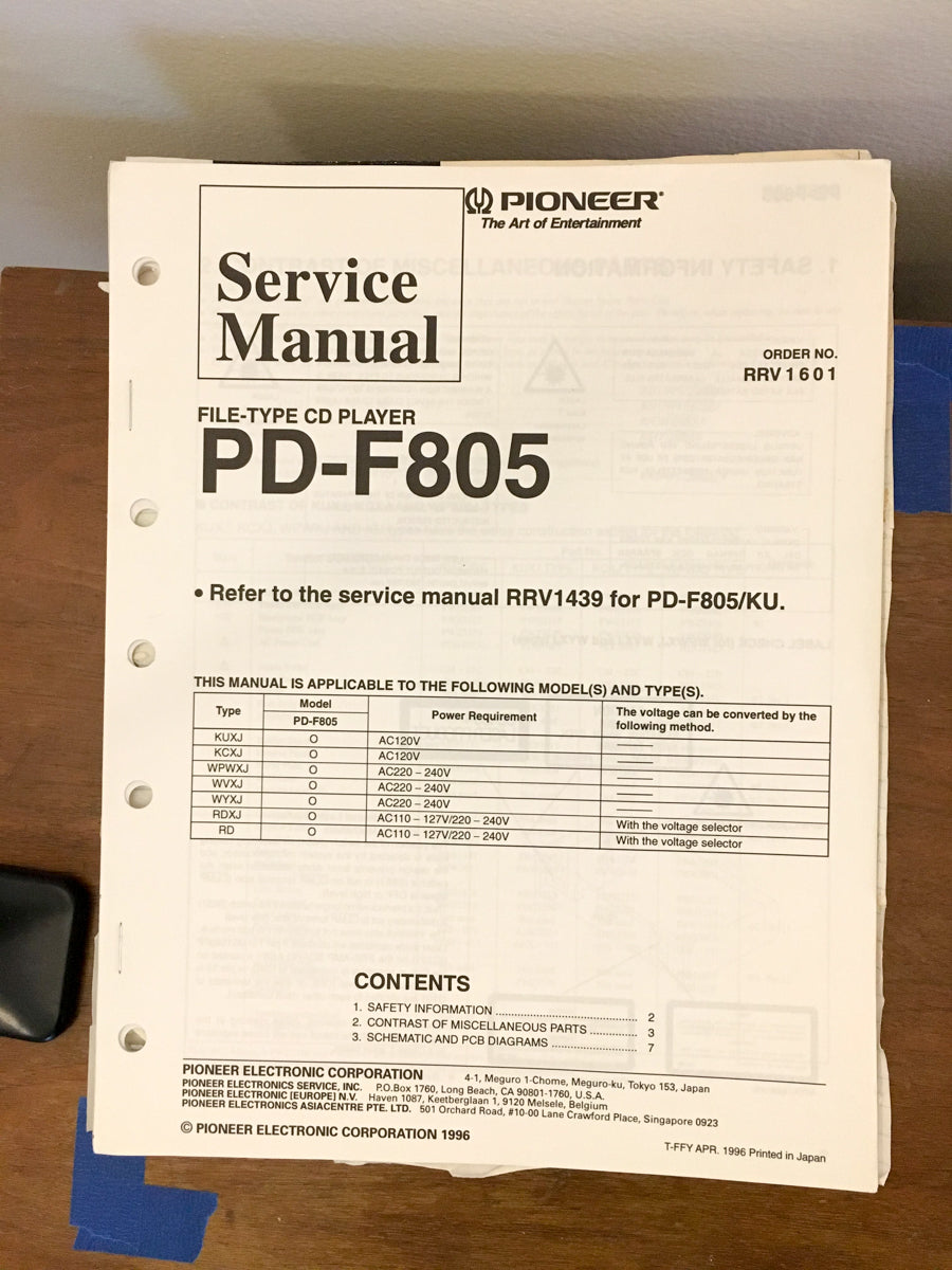 Pioneer PD-F805 CD Player Service Manual *Original* #2