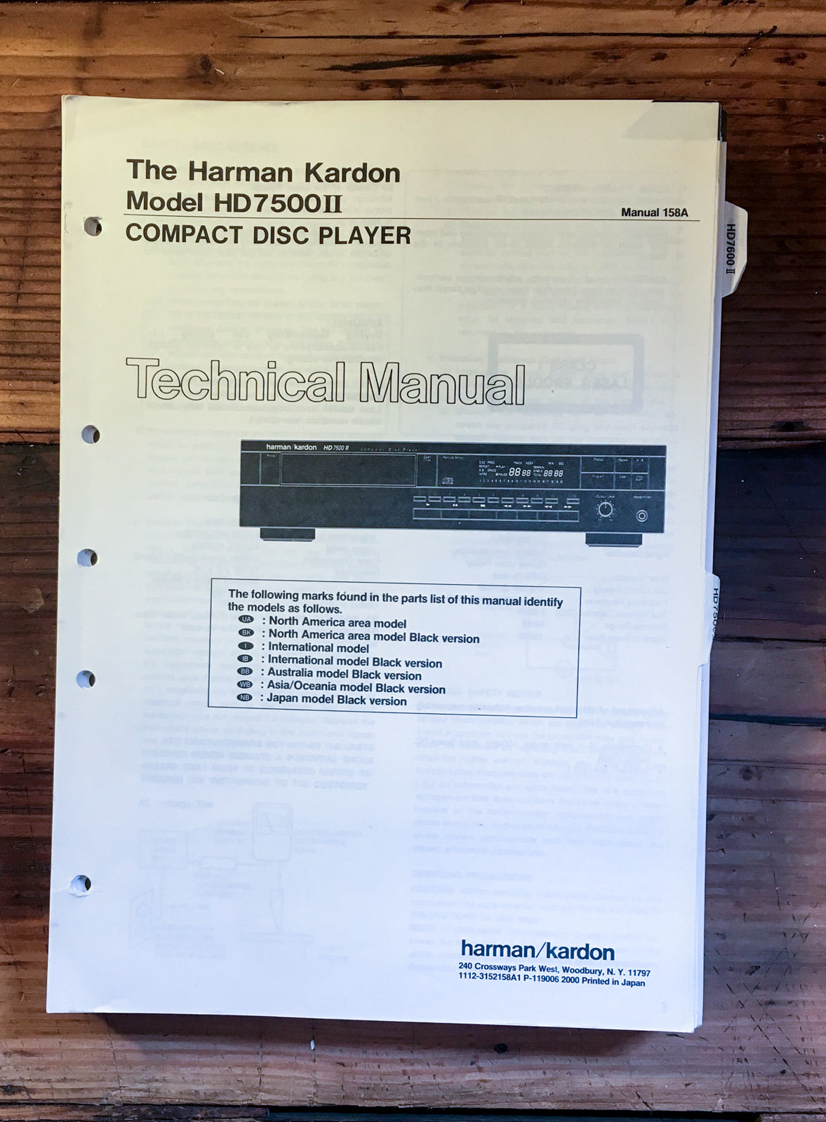 HK Harman Kardon HD7500 II HD-7500 II CD Player Service Manual *Original* #1