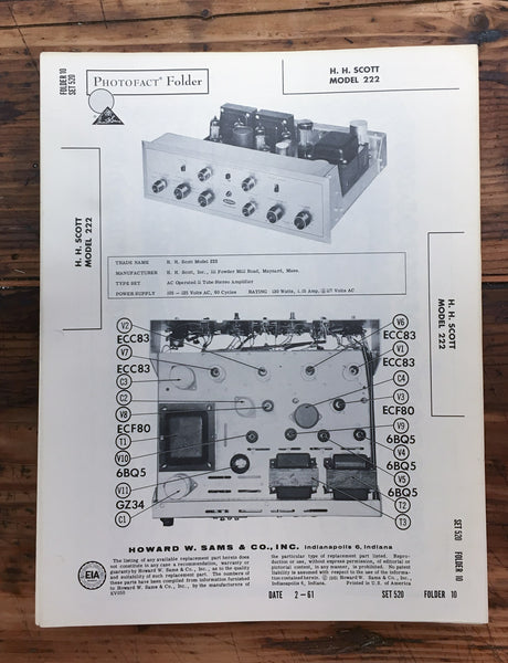 H.H Scott Model 222 Amplifier  SAMS Service Manual *Orig*