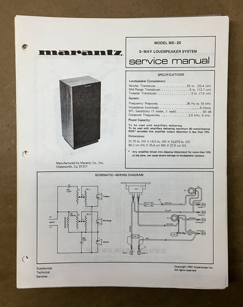 Marantz MS-20 Speaker Service Manual *Original*
