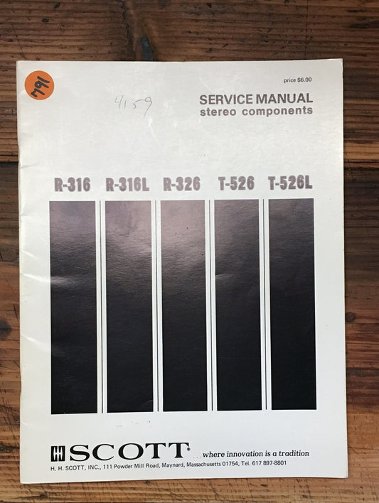 Scott R-316 -316L -326 T-526 T-526L Stereo  Service Manual *Original*