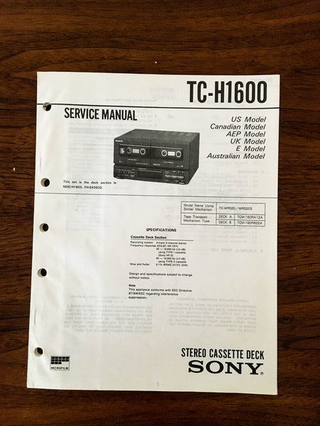 Sony TC-H1600 Cassette Service Manual *Original*