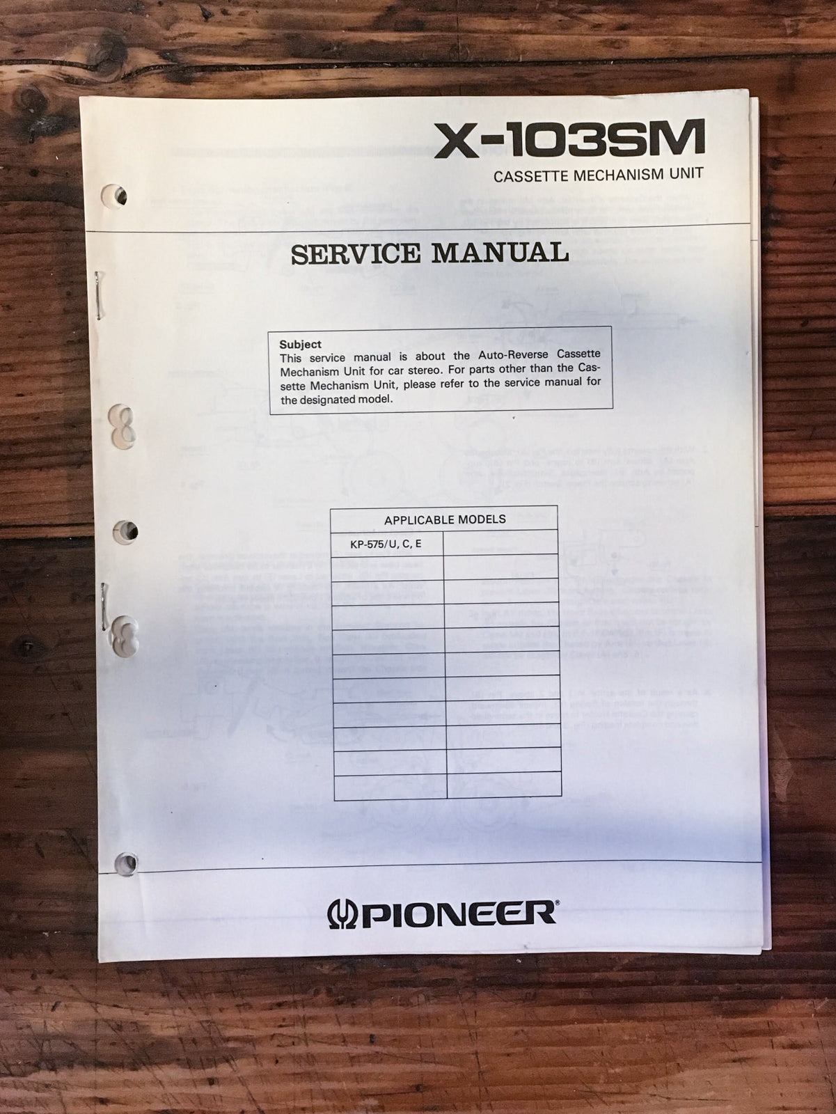 Pioneer X-103SM Stereo Service Manual *Original*