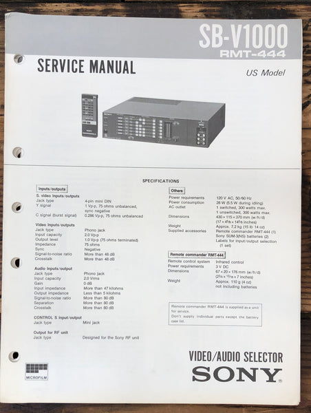 Sony SB-V1000 Selector  Service Manual *Original*