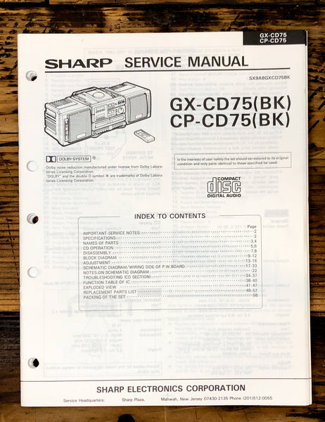 Sharp GX-CD75 CP-CD75 Boombox / Radio Service Manual *Original*