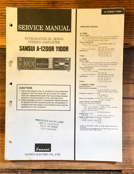 Sansui A-1100R A-1200R Amplifier Service Manual *Original*
