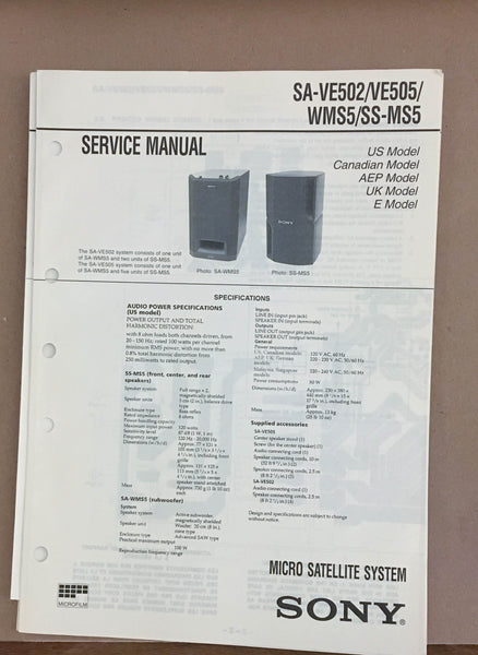 Sony  SA-VE502 VE505 WMS5 SS-MS5   Service Manual *Original*