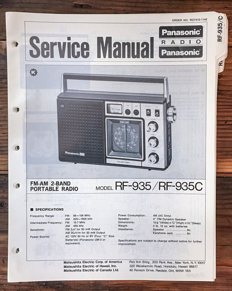 Panasonic RF-935 RF-935C Radio  Service Manual *Original*