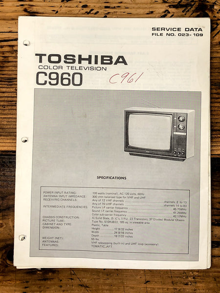 Toshiba C960 C961 TV / Television Service Manual *Original*
