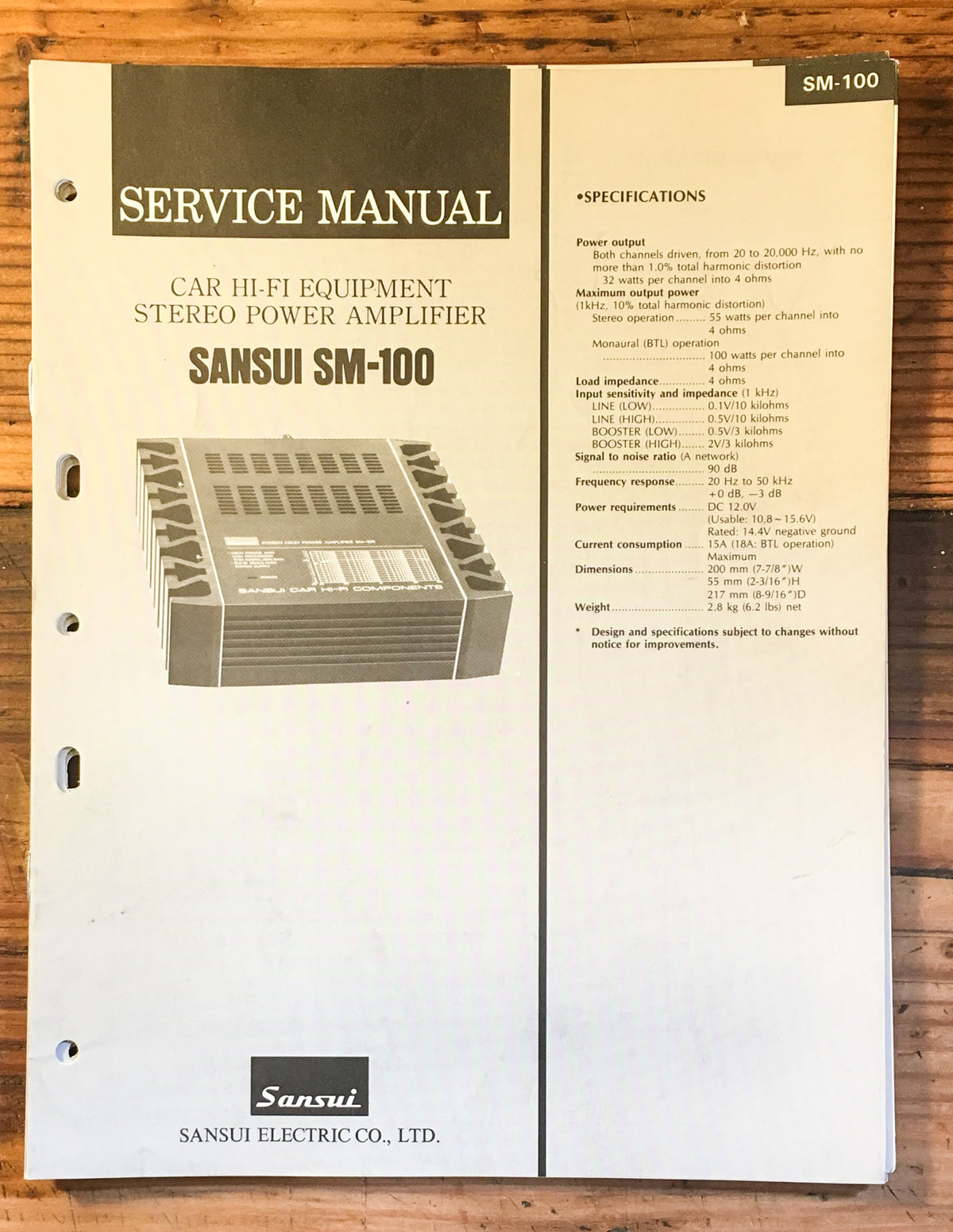 Sansui SM-100 Car Amplifier Service Manual *Original*