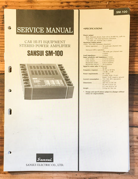 Sansui SM-100 Car Amplifier Service Manual *Original*