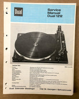 Dual Model 1212 Turntable / Record Player Service Manual *Original*