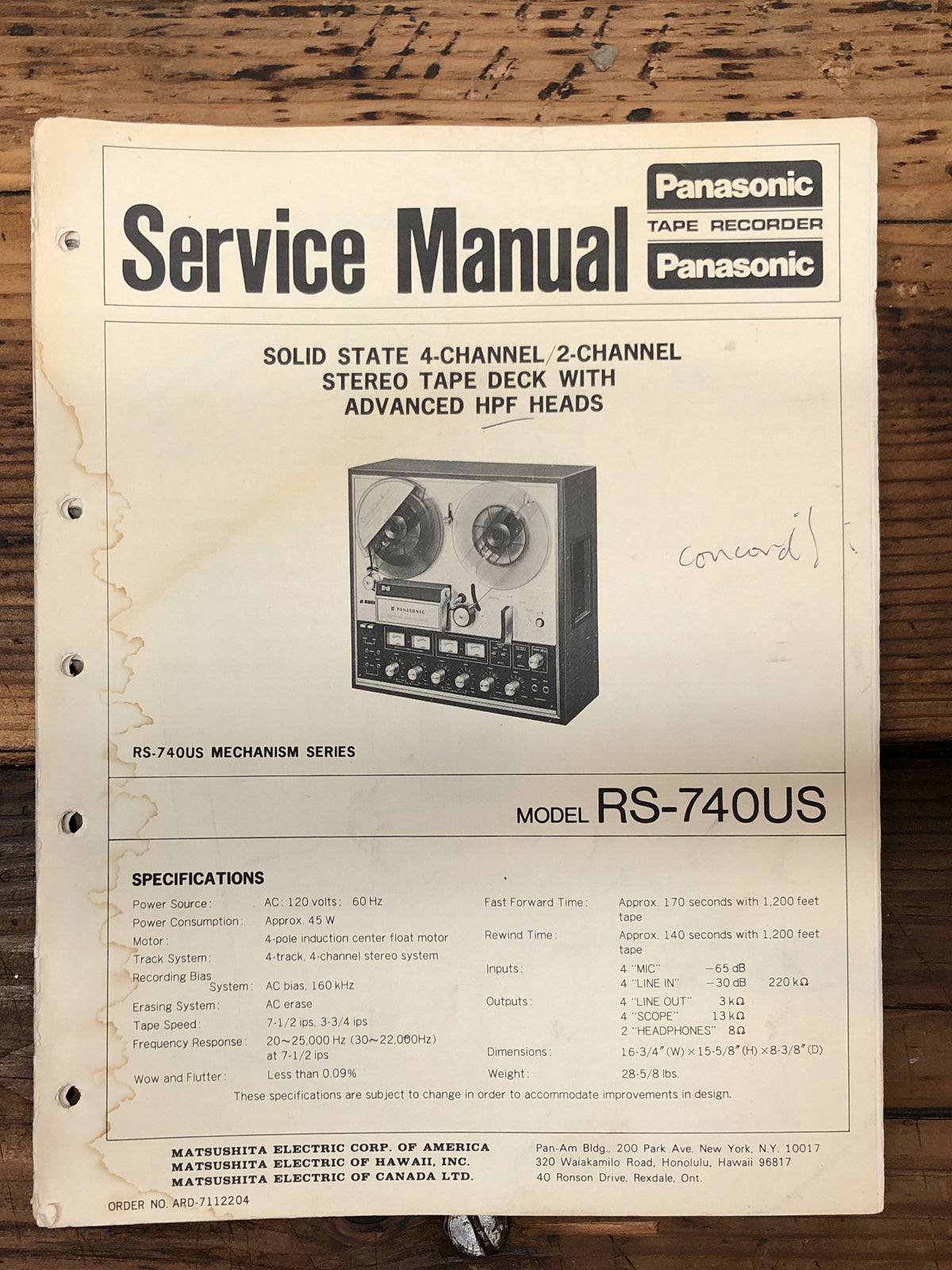 Technics RS-740US 740 US Reel to Reel  Service Manual *Original*