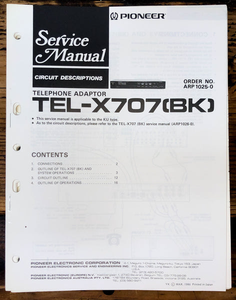 Pioneer TEL-X707 Adaptor  Service Manual *Original* #2