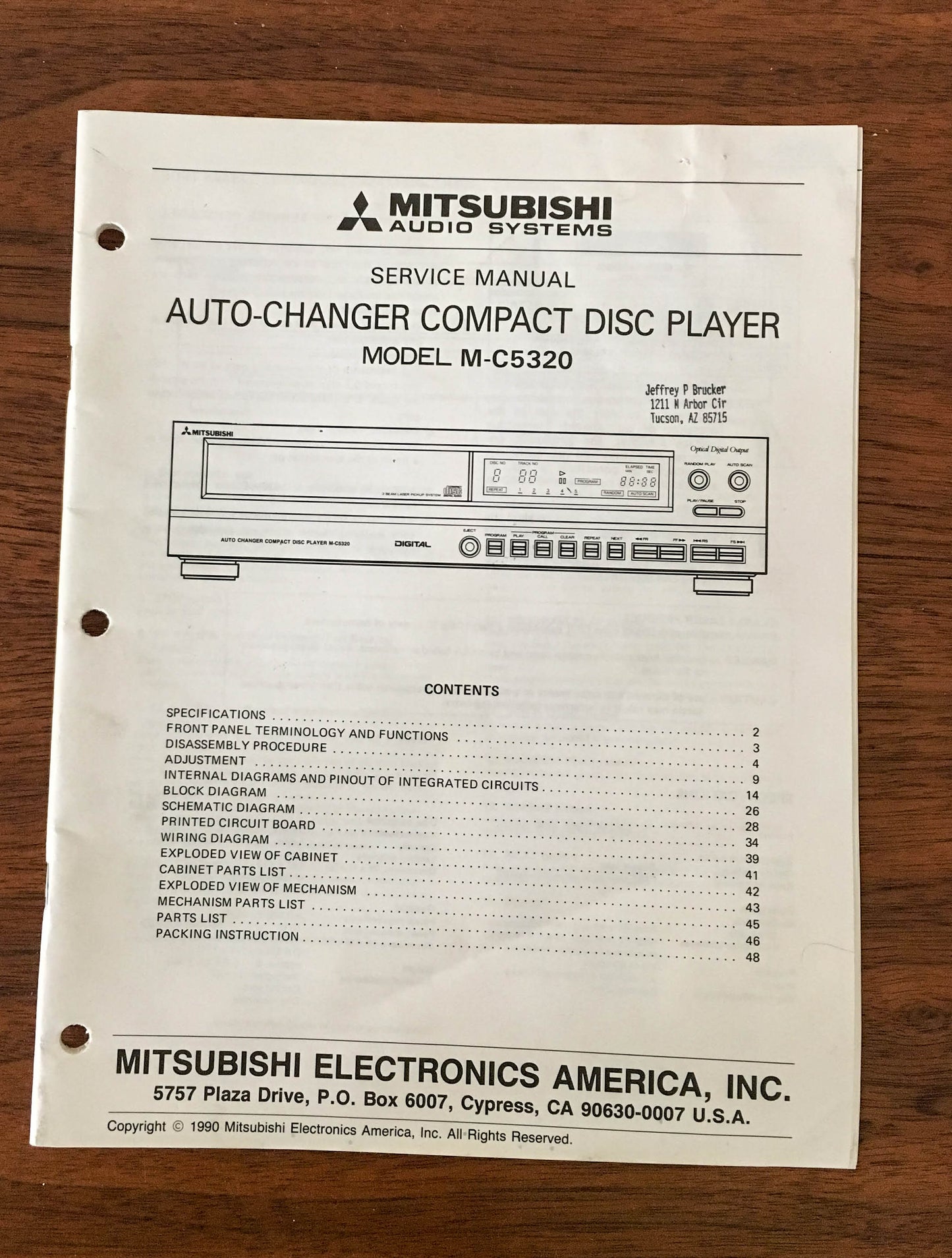 Mitsubishi M-C5320 CD PLAYER Service Manual *Original*