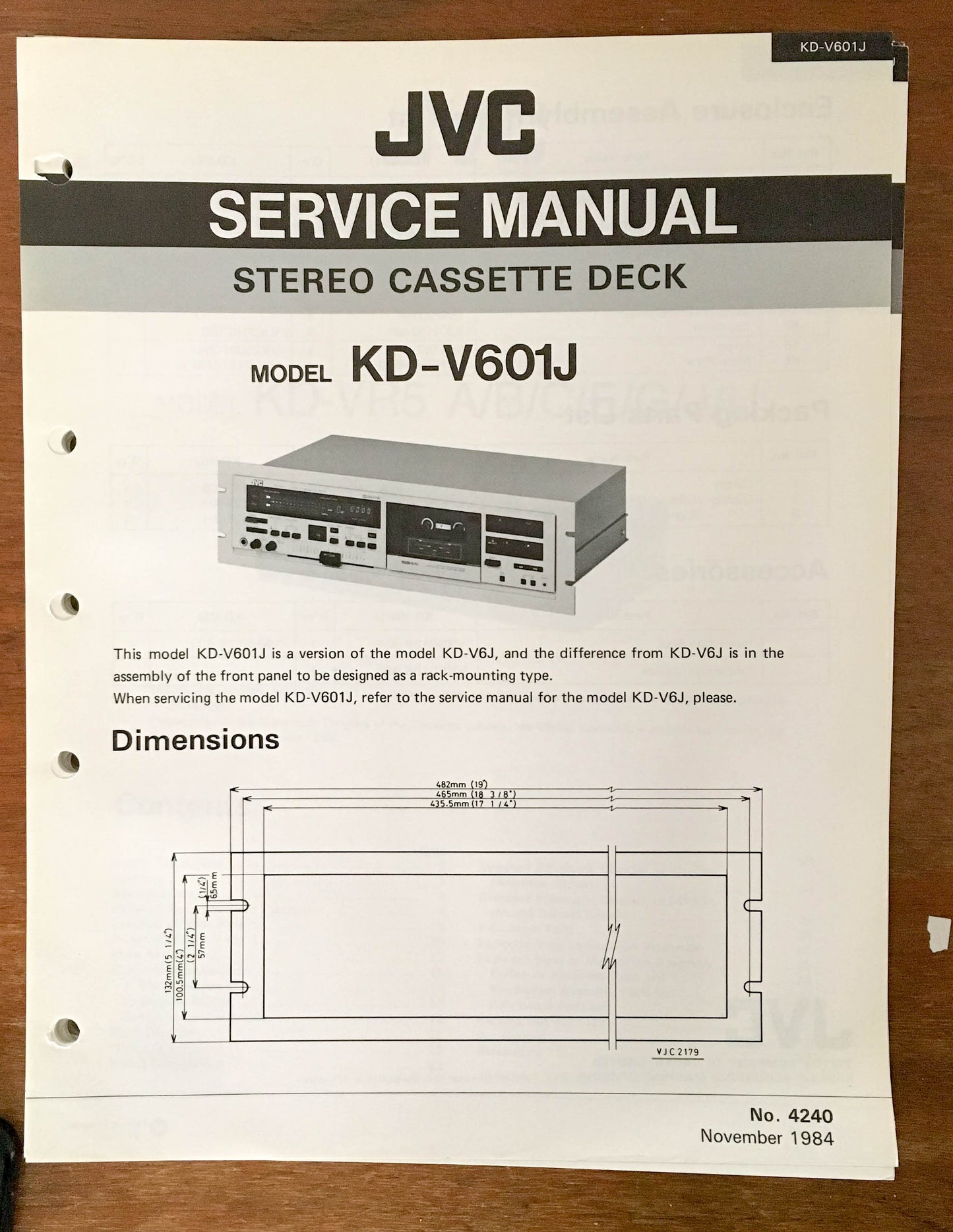 JVC KD-V601J Cassette Deck  Service Manual *Original*