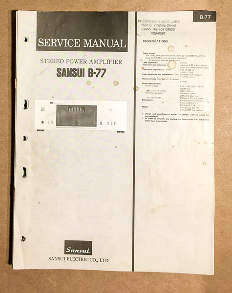 Sansui B-77 Amplifier Service Manual *Original* #1