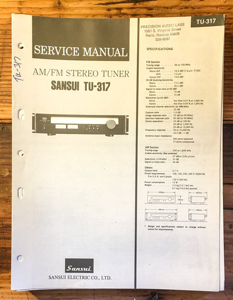 Sansui TU-317 Tuner Service Manual *Original*