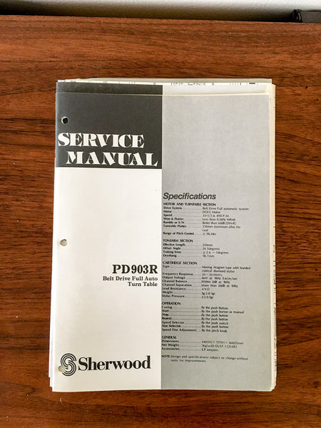 Sherwood PD-903R  Record Player / Turntable Service Manual *Original*