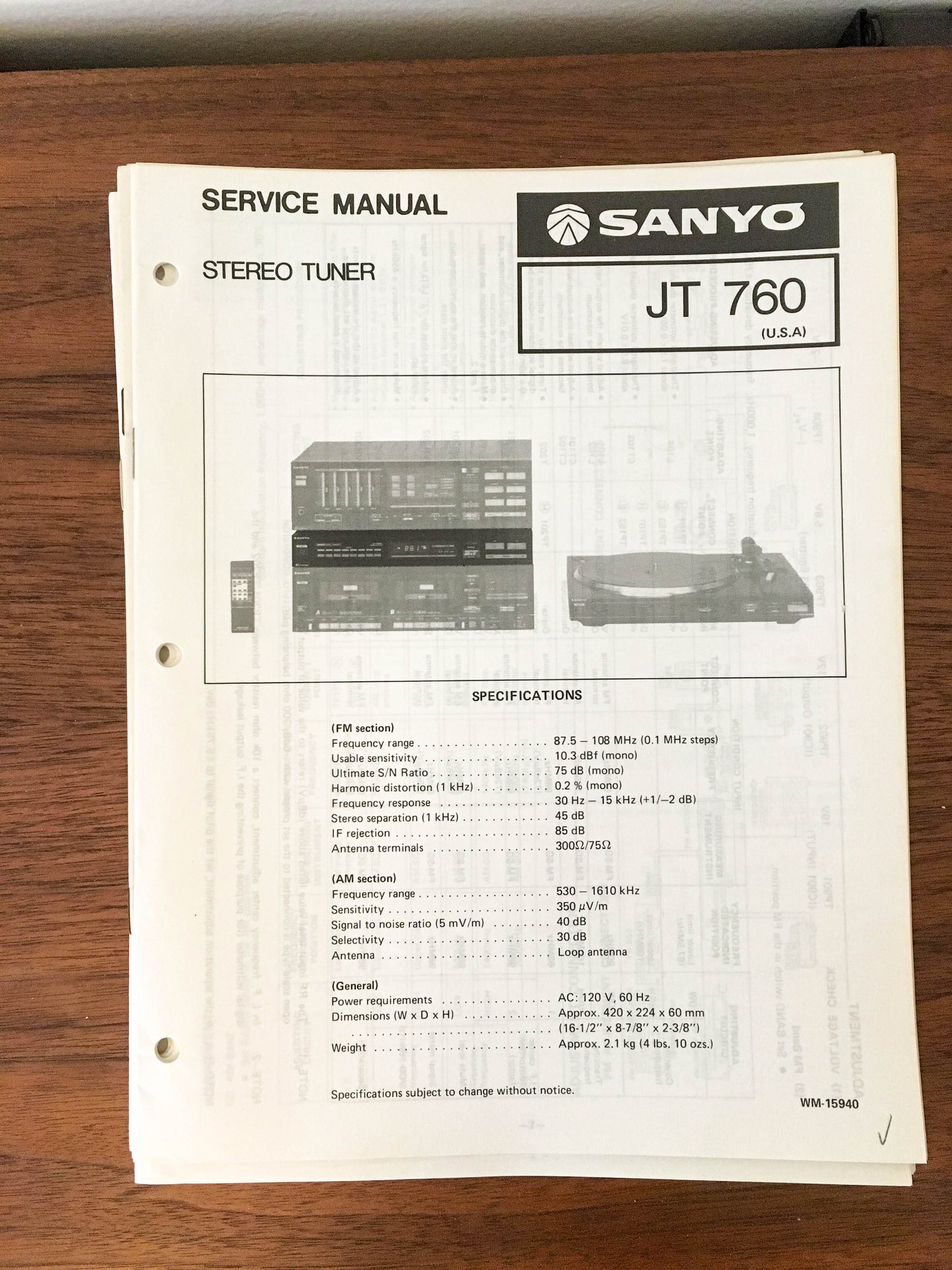 Sanyo JT 760 Tuner Service Manual *Original*