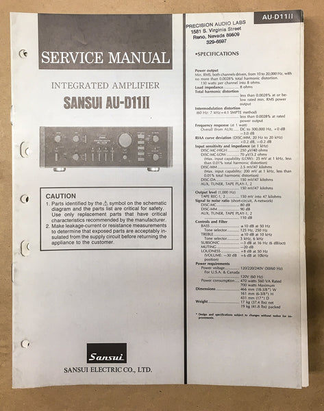 Sansui AU-D11 II Amplifier Service Manual *Original*