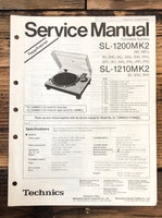 Technics SL-1200 MK2 SL-1210 MK2 Turntable Supp. Service Manual *Original*