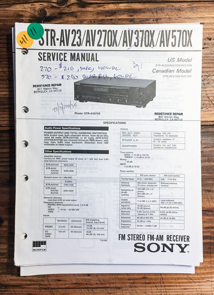 Sony STR-AV23 STR-AV270X -AV370X -AV570X Receiver  Service Manual *Original*
