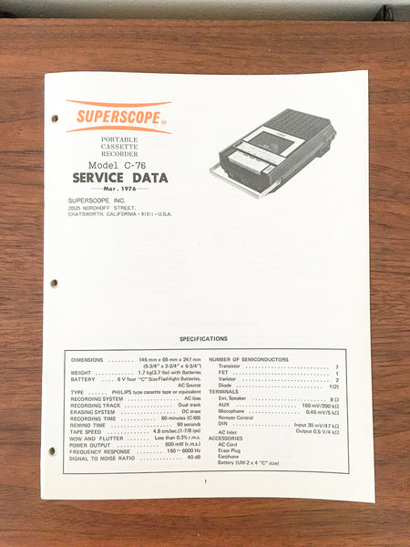 Superscope / Marantz C-76 Cassette Service Manual *Original*