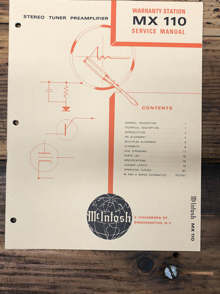 Mcintosh  MX-110 MX110 Preamp / Preamplifier  Service Manual *Original*