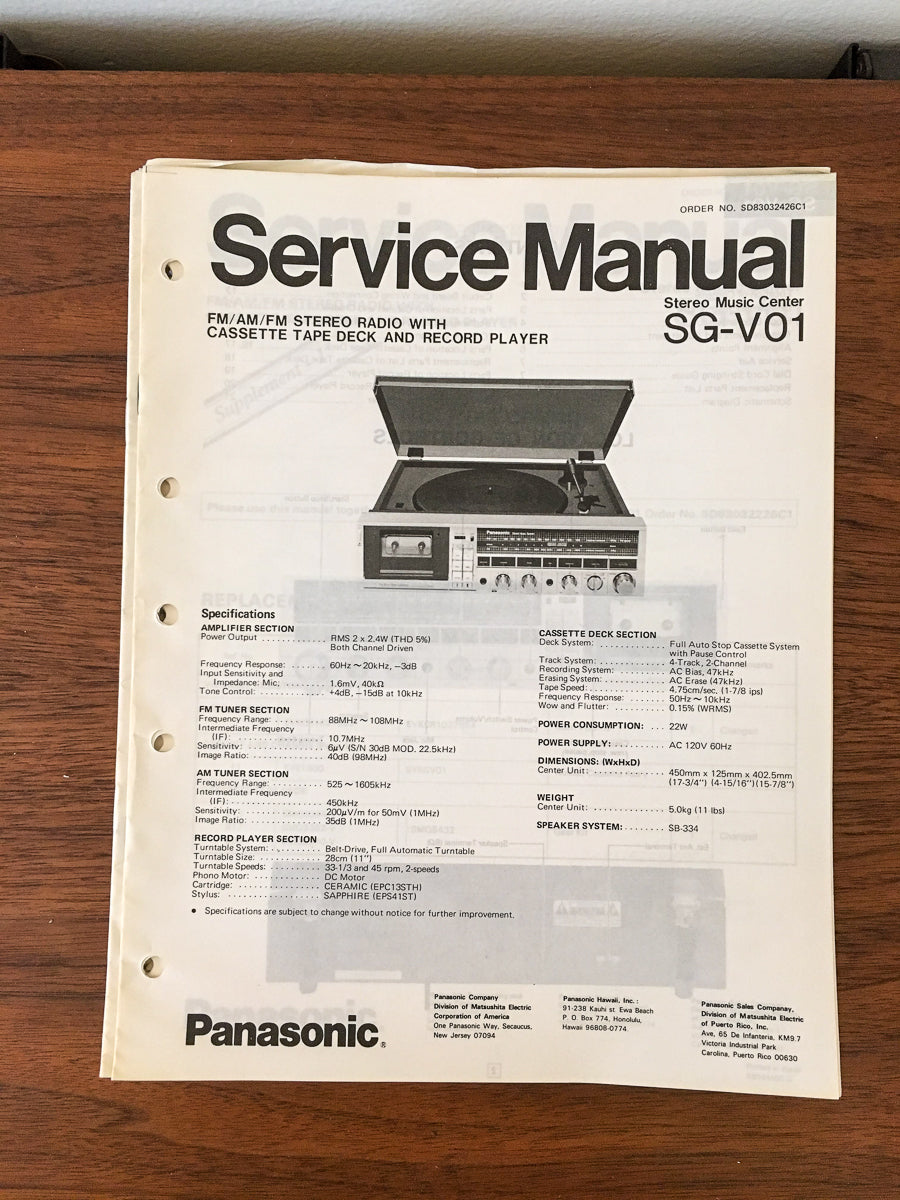 Panasonic SG-V01 Stereo Service Manual *Original*