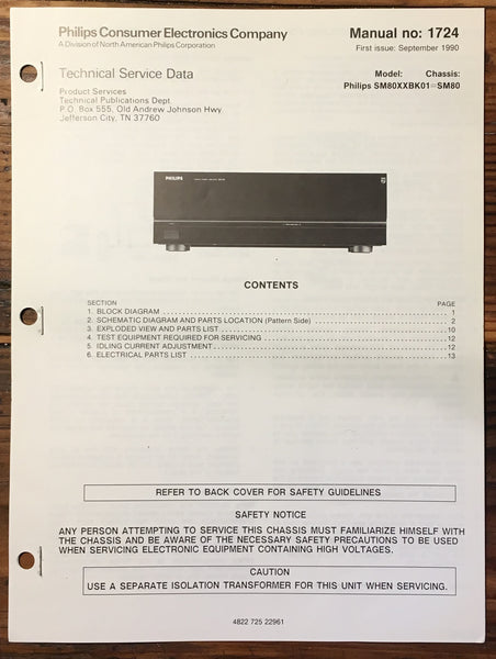 Philips SM80 SM-80 Amplifier  Service Manual *Original*