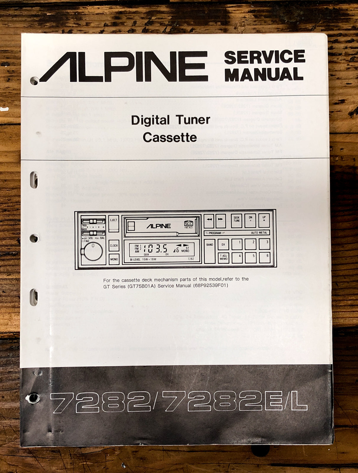 Alpine Model 7282 7282E 7282L Car Stereo  Service Manual *Original*