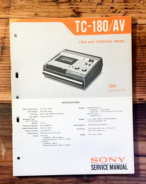 Sony TC-182 Cassette PRELIM. Service Manual *Original*