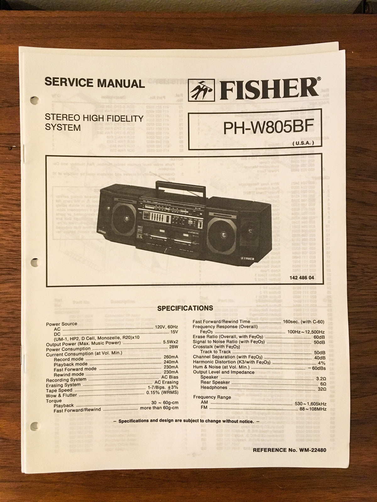 Fisher PH-W805 W805BF Boombox Radio Service Manual *Original*